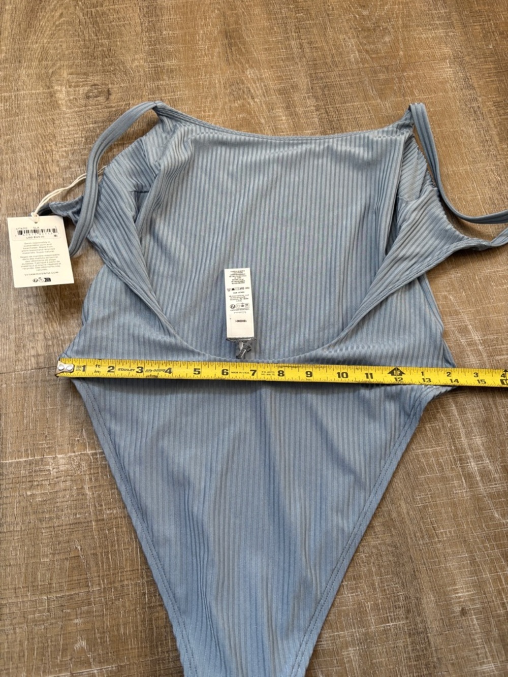 NWT Vitamin A Leah One Piece Swim Suit Size Large Light Blue Rib Ribbed Swimwear - Picture 14 of 16